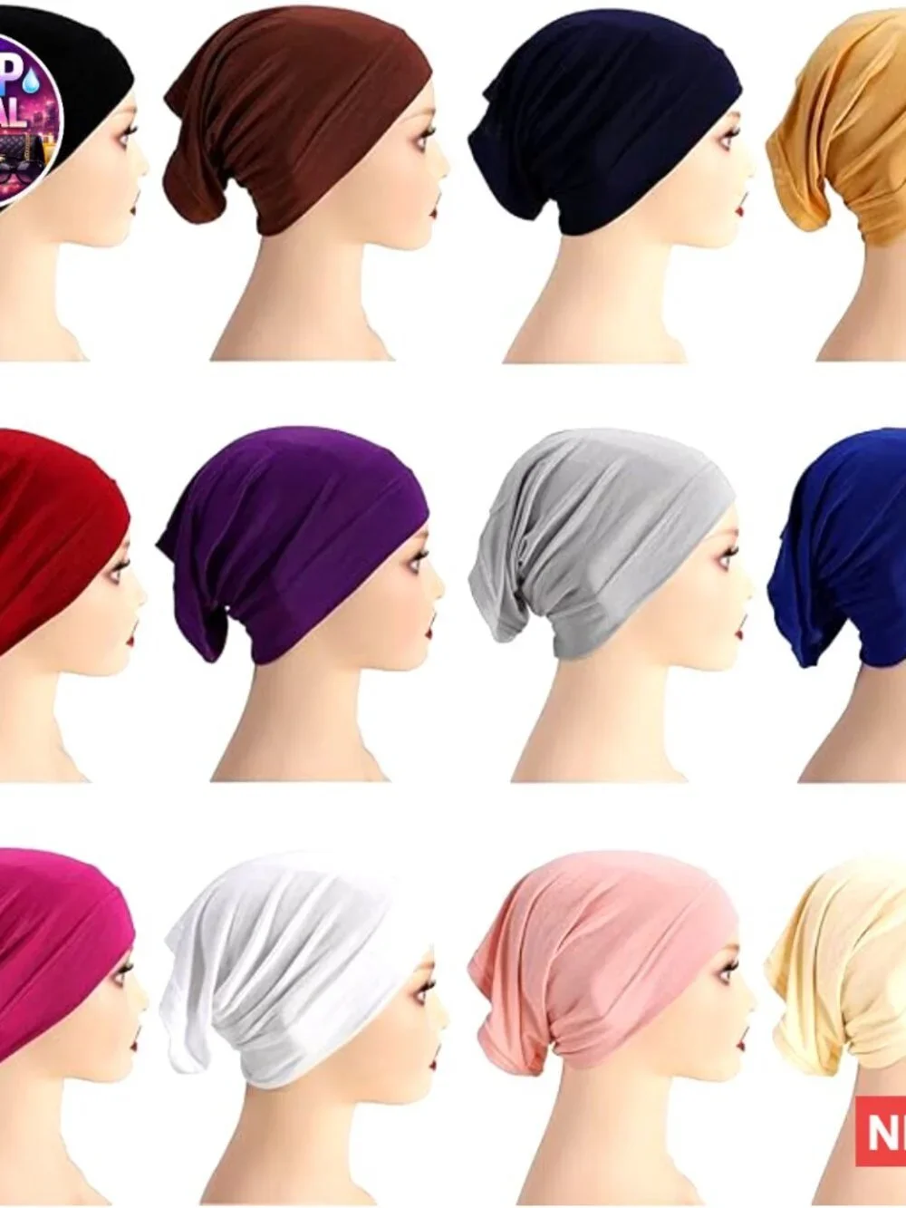 Spandex Hijab Under Caps, 12-Pack Unisex Stretch Head Wraps